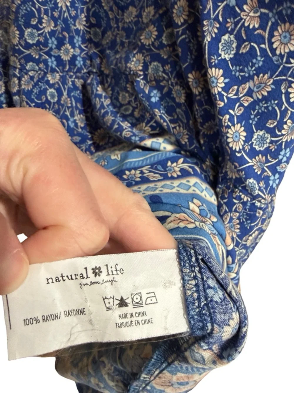 🌼 Natural Life Rebecca Midi Dress Blue Boho Cottagecore Size L - Picture 5 of 10